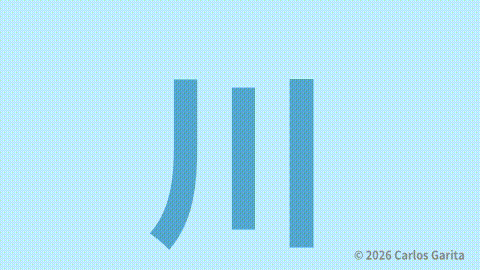 Fish kanji swimming through a river kanji