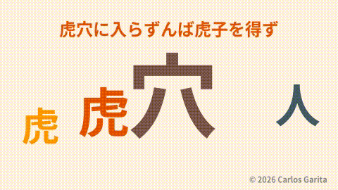 A tiger inside a cave representing 虎穴に入らずんば虎子を得ず